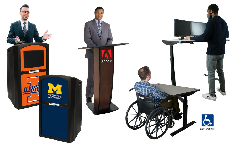 AmpliVox milestones for 2021 included the rollout of collegiate multimedia lecterns, the Capri Lectern, and the Crescent Digital Adjustable ADA Workstation.