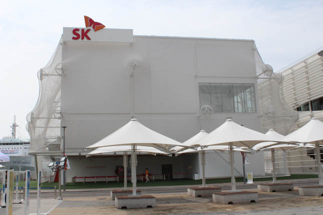 A butterfly is the corporate symbol of SK Telecom, which explains why the provider of mobile service in Korea sheathed its building in a giant butterfly net that seemed big enough to cover the Superdome.